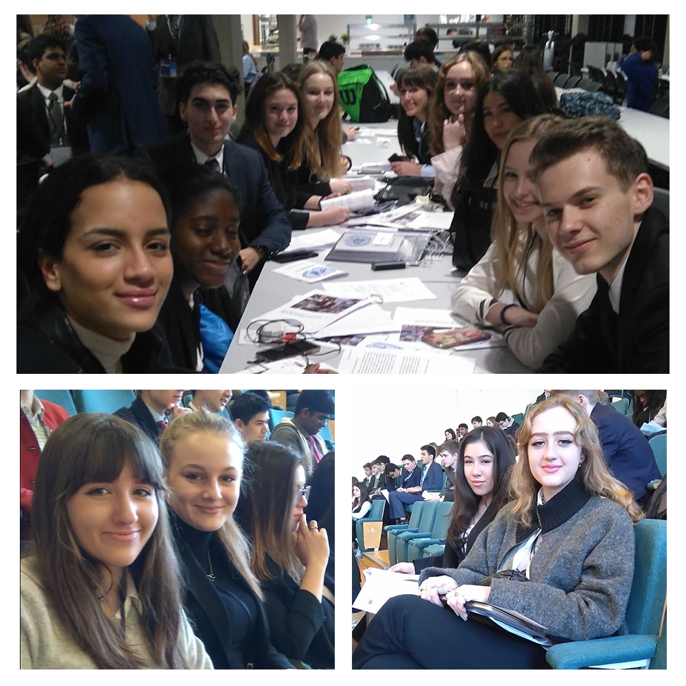 Collage of images of students at the Model UN 2020