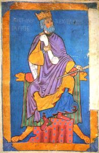 13th century miniature of Alfonso VI from the Tumbo A codex at the Cathedral of Santiago de Compostela.